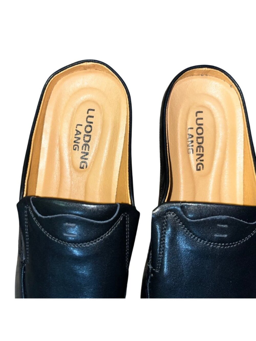 Luodenglang Mens 10 Black Leather Slip On Loafers Comfort Mule Used House Shoes - Picture 10 of 11